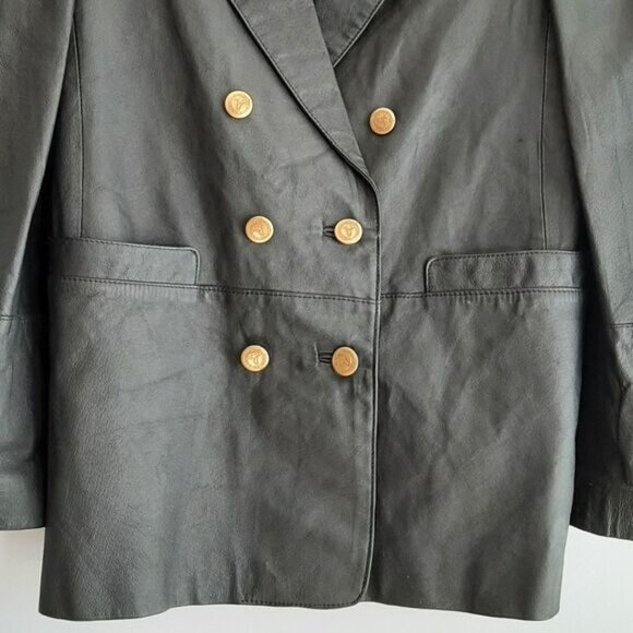 VINTAGE Genuine Leather Jacket Blazer Pleated Shoulders Sz M | Eur 38 - Picture 3 of 16
